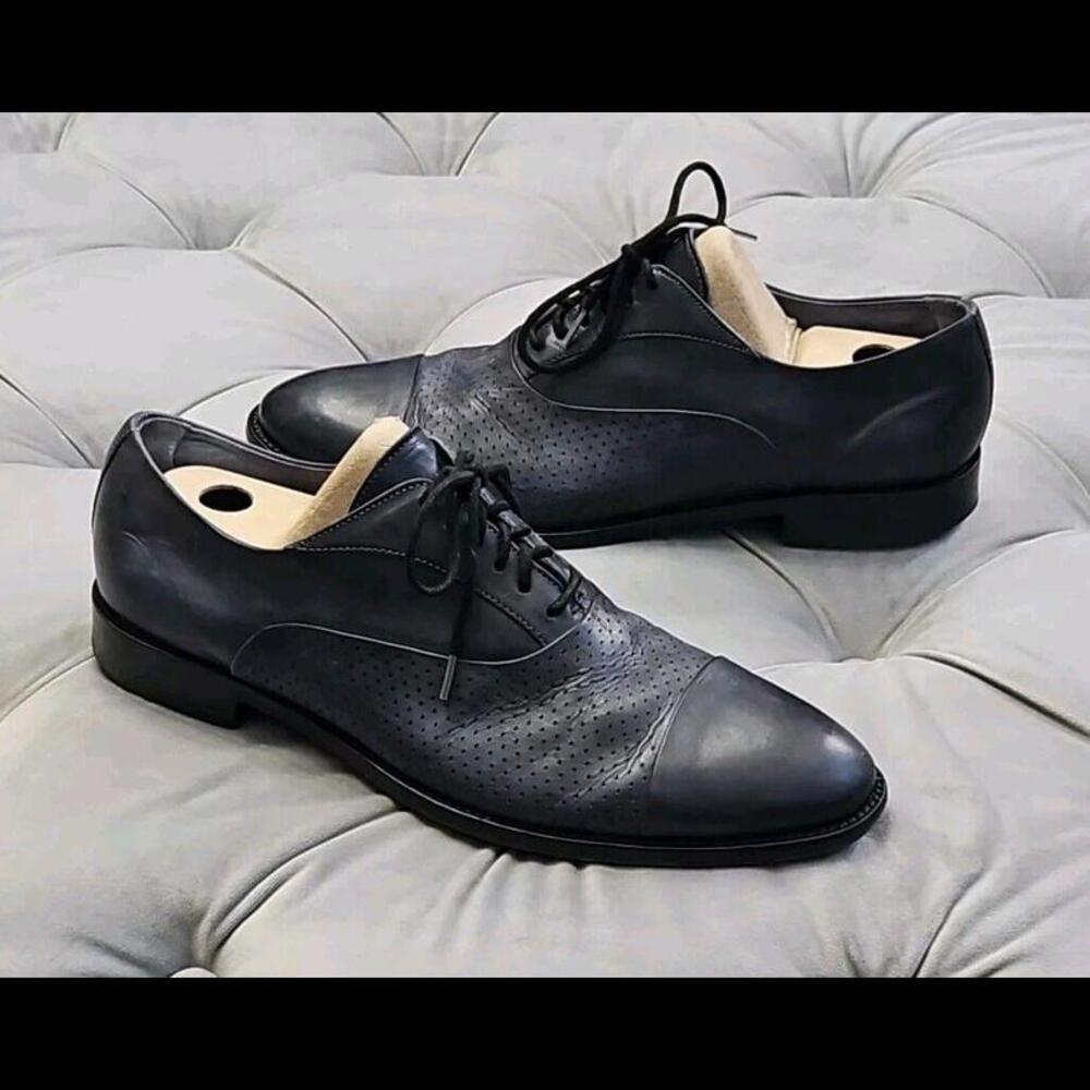 Lavorazione Blake Casuccio Vincenzo Blue Leather Mens Dress Shoes Italy 44 11